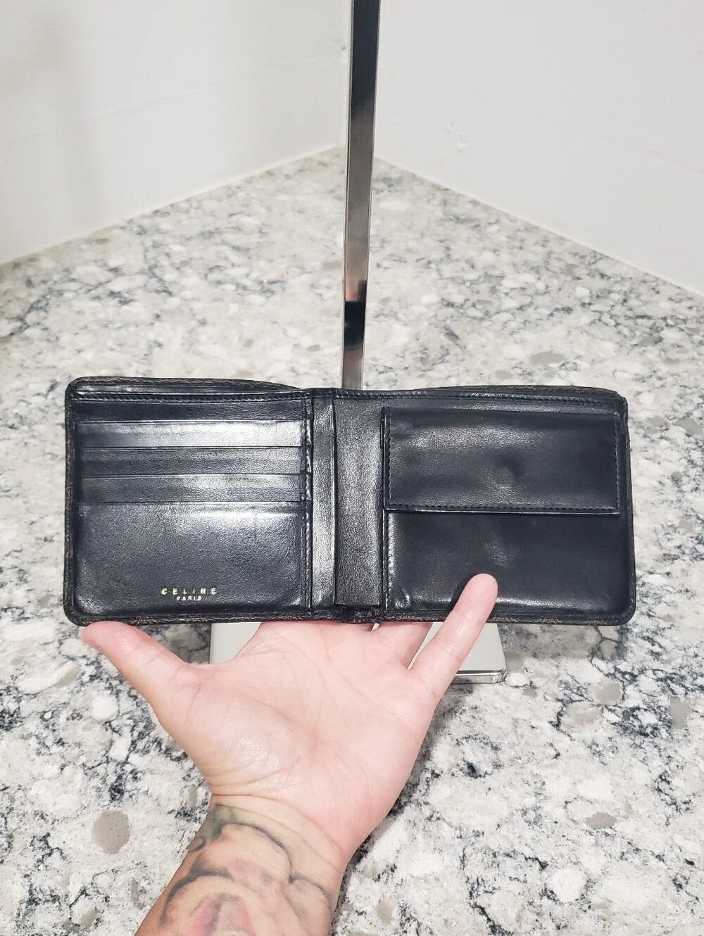 Celine Triomphe Canvas Bifold Wallet With Coin Pocket
